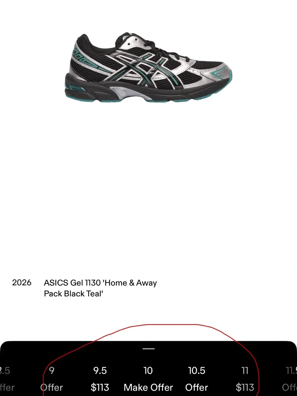 Asics Gel 1130 ’Home & Away Pack Black Teal Mens Size 10